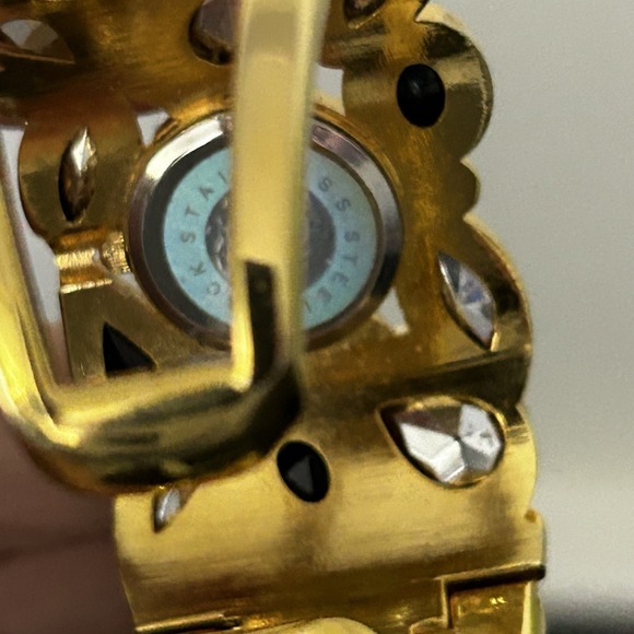 Geneva Gold Tone Crystal Cuff Bracelet Watch Women Quartz Japan Movt - Picture 7 of 10